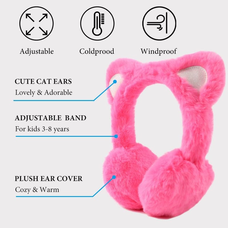 Peecabe Winter Kids Earmuffs Warm Girl Ear Muffs For Toddler Kid Children Earmuff with Cat Ears Girls Ear Warmer (Rose) - Image 2